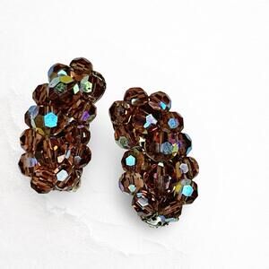 650. Brown Aurora Borealis Vintage CLIP ONs
